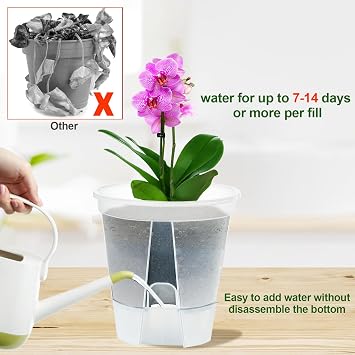 Plant Pots 6 inch Set of 5, Self Watering Pots for Indoor Outdoor