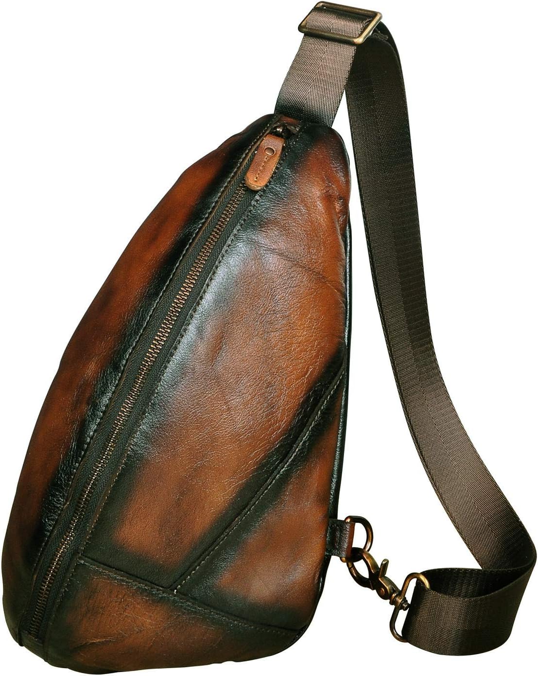 Le'aokuu Men Outdoor Travel Climbing Triangle Chest Sling Bag Rig One Shoulder Strap Bag Backpack Men Genuine Leather 5059 (blue)