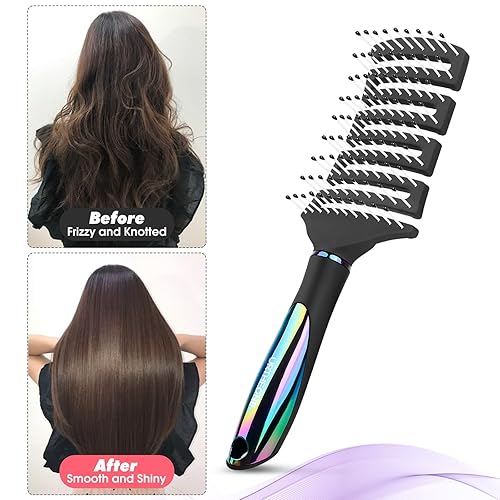 Miniatura 4 de Cepillo de pelo, curvado, ventilado, desenredante, para mujeres y hombres, cabello húmedo o seco, secado más rápido, cepillo profesional