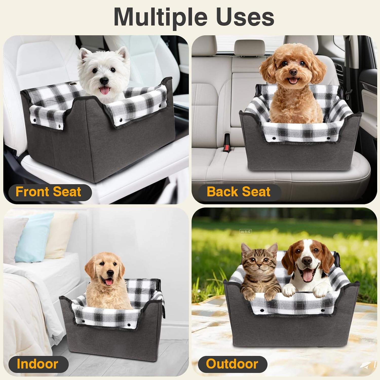 Dog Car Seats for Small Dogs,Foldable Pet Front Seat Dog Car Seat,Elevated Dogs Booster Truck Seat,Detachable and Washable Inner Lining,Reduces Anxiety & Road Trips,Up to 20lbs, Fits Front/Back Seats