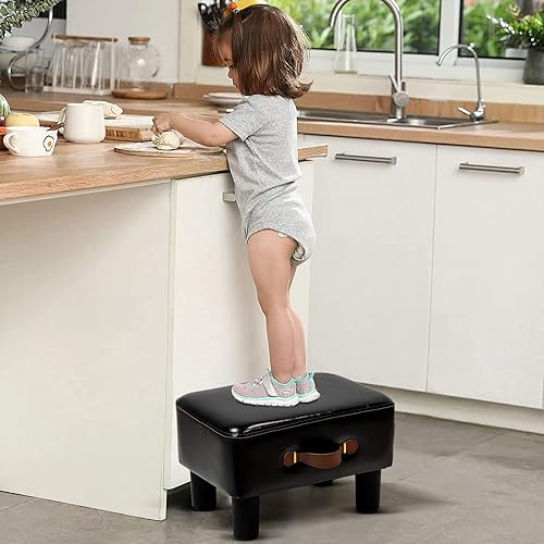 Miniatura 4 de H&B Luxuries Reposapiés pequeño otomano, reposapiés otomano pequeño de piel sintética, reposapiés rectangular extendido de 16.14 pulgadas con