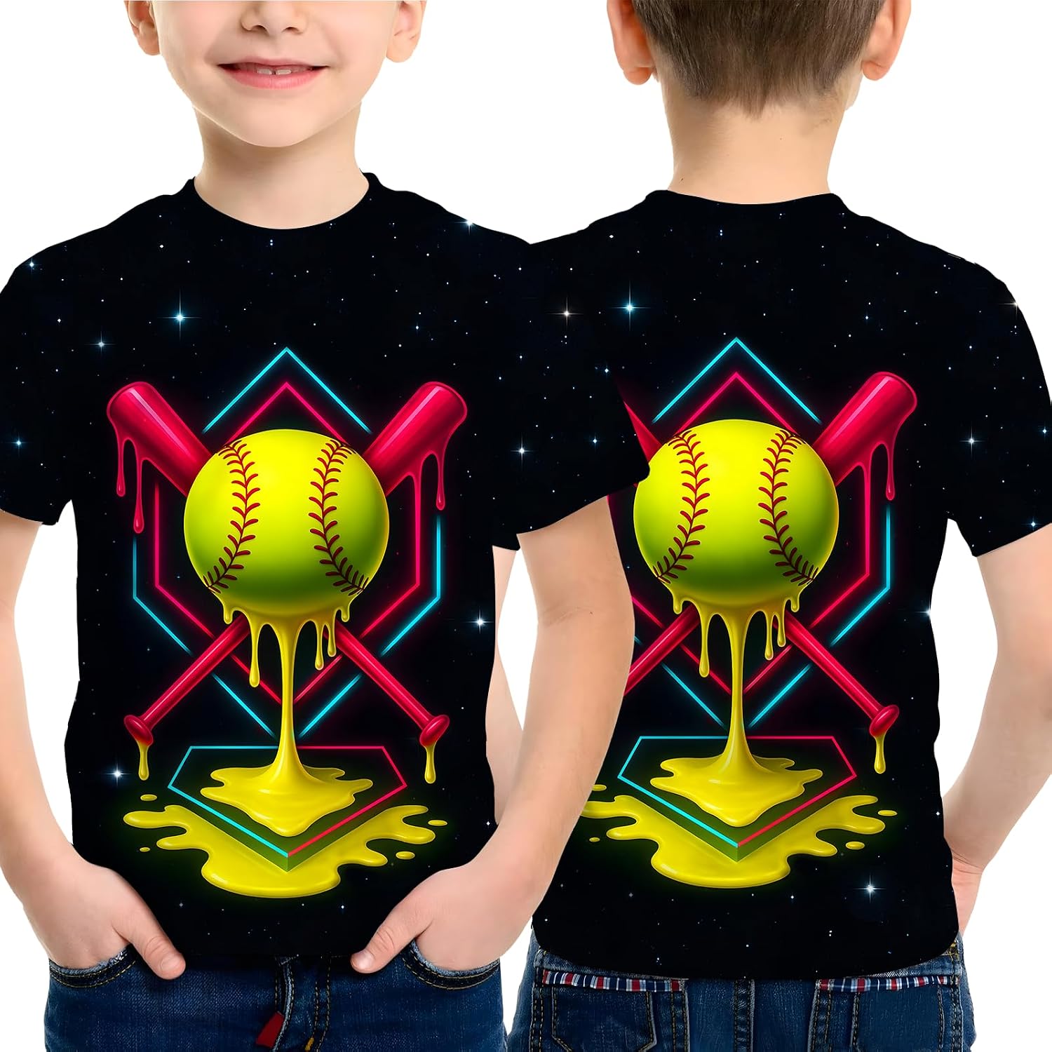 Sports Drip Shirt for Boys Girls Youth Neon Streetwear Tee for Kids and Teen Fans Everyday Game Day Wear