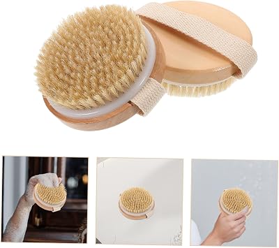 Zerodeko 2pcs Dry Brushing Body Exfoliator with Soft Boar Bristles Dual-use Massage and Scrubbing Brush for Skin Cleansing and Relaxation Round Head Body Brush for Bath and Spa