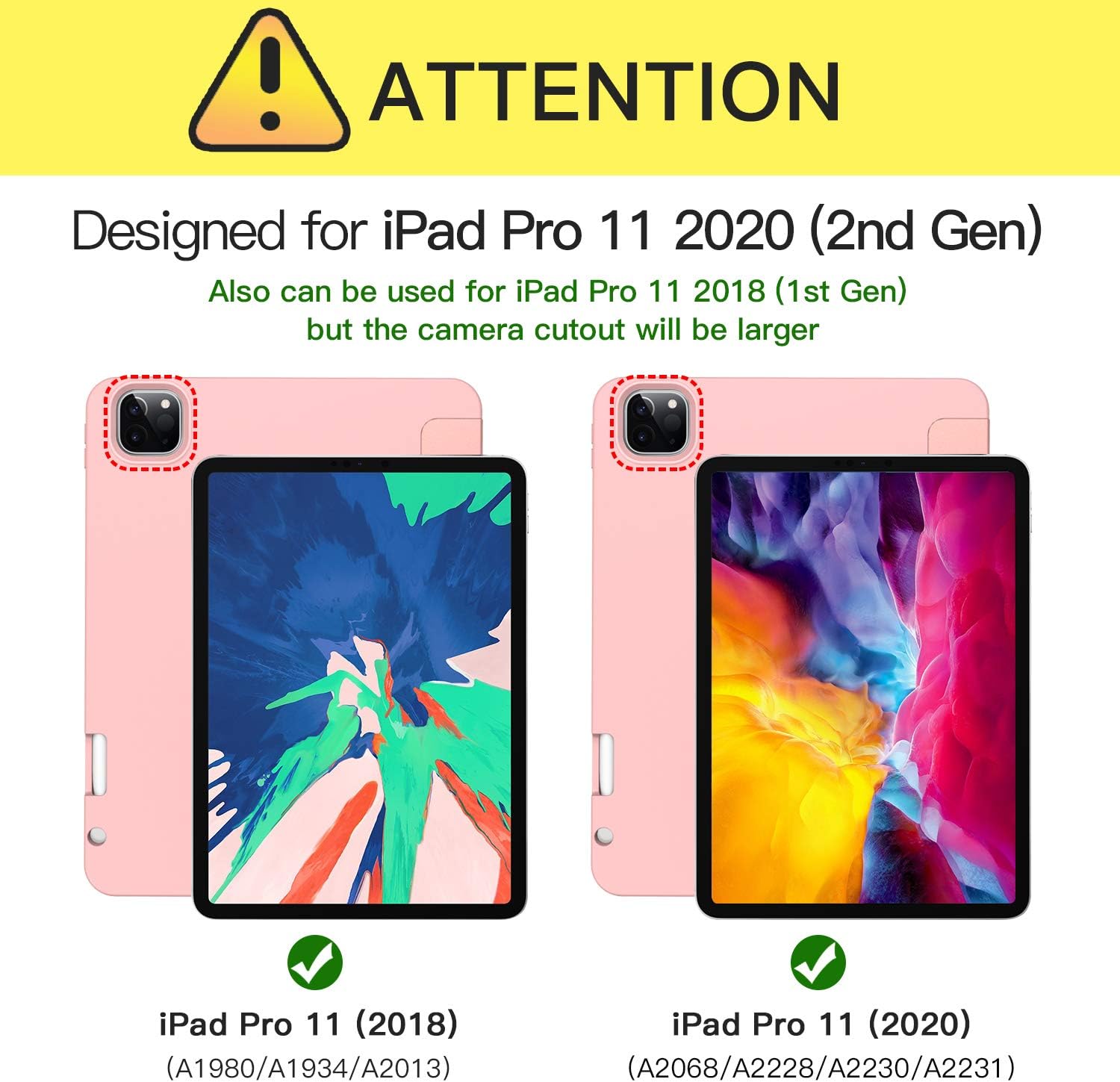 ZtotopCase for iPad Pro 11 Case 2nd Generation 2020&2018 with Pencil Holder, Full Body Protective Rugged Shockproof + Trifold Stand + Auto Wake/Sleep Cover Support 2nd Gen Pencil Charging-Rose Gold