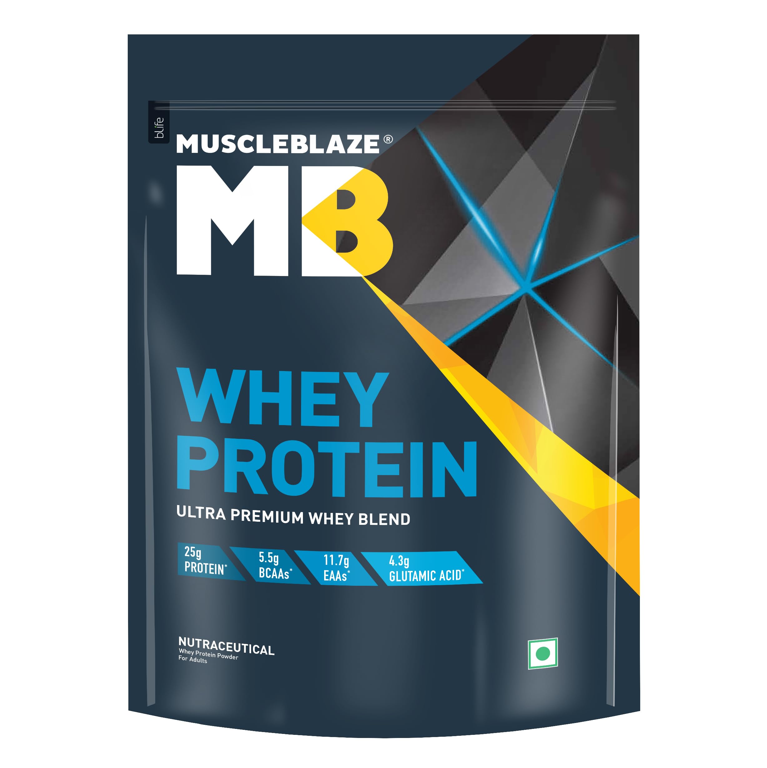 MuscleBlaze100% Whey Protein, Ultra Premium Blend with Whey Protein Concentrate & Whey Protein Isolate, 25 g Protein per Scoop (Cookies & Cream, 1 kg / 2.2 lb)