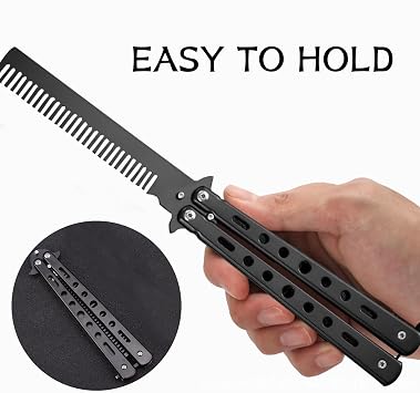 One Piece Durable Metal Folding Hair Comb - Convenient Steel Lightweight Portable Training Butterfly Comb for Trainer