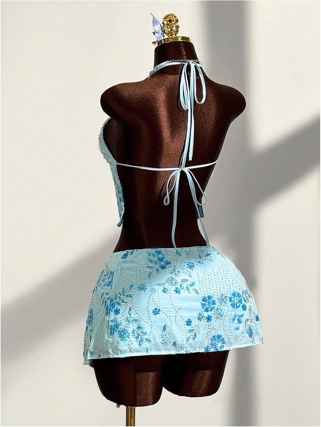 SweatyRocks Women's Y2K Two Piece Sets Sequin Beaded Halter Crop Top Mini Skirt Beach Vacation Outfits - Image 2