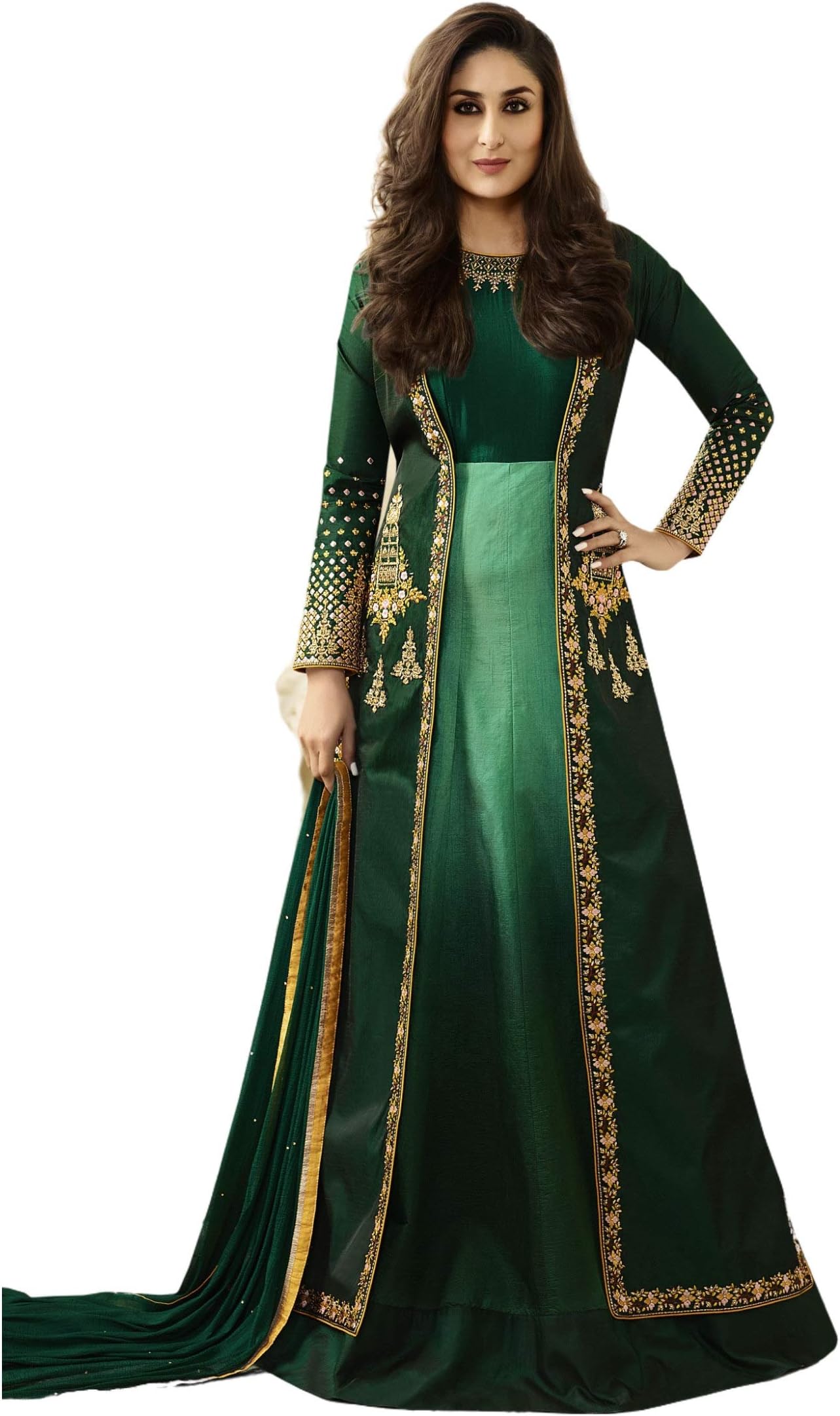 ||Women's Dupion Silk Embroidered Anarkali Suit Material With Printed Dupatta||Upper Size-3.25 Mtr||Buttom-2.5 Mtr||Dupatta Size-2.25 Mtr