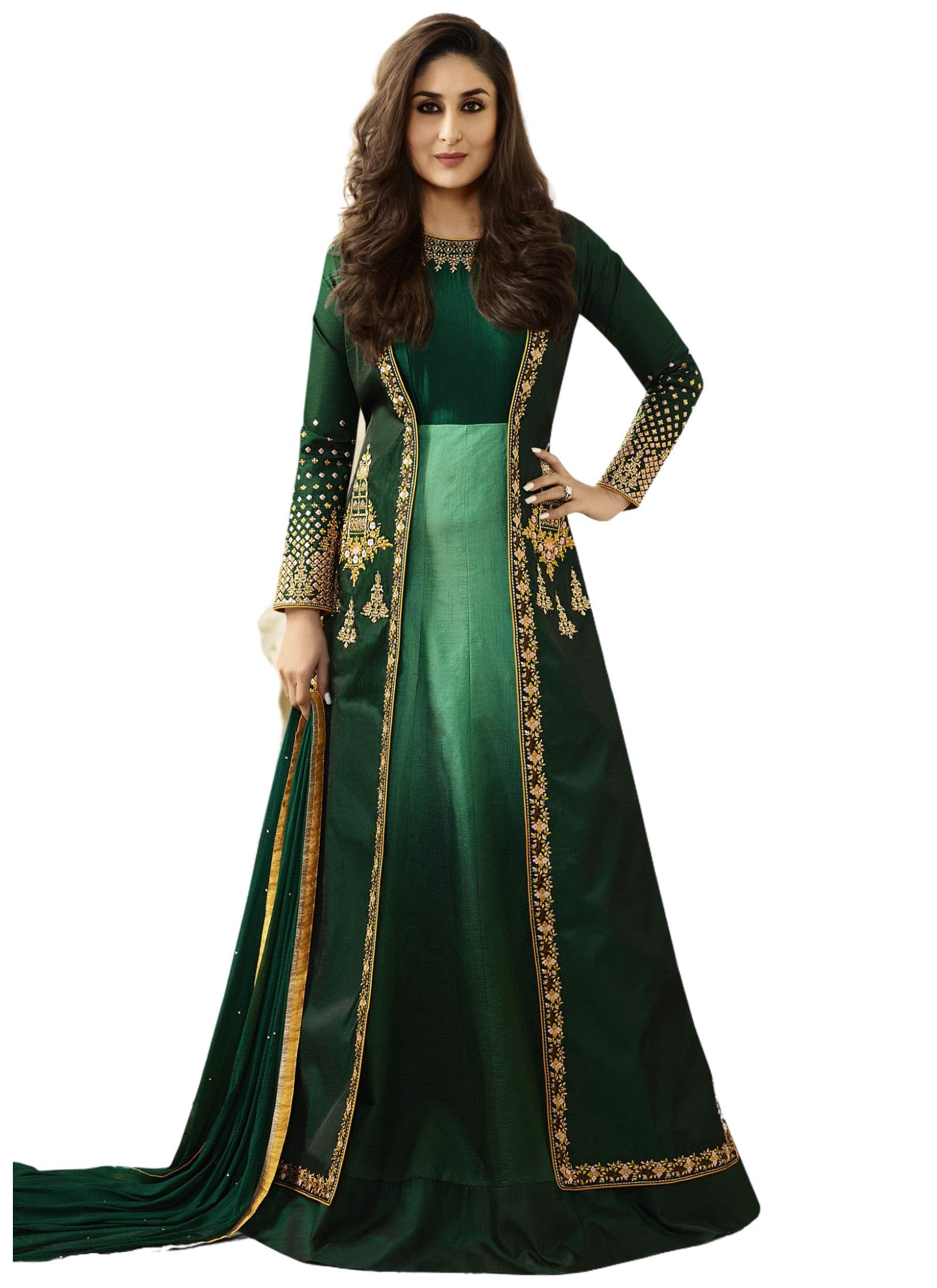 ||Women's Dupion Silk Embroidered Anarkali Suit Material With Printed Dupatta||Upper Size-3.25 Mtr||Buttom-2.5 Mtr||Dupatta Size-2.25 Mtr