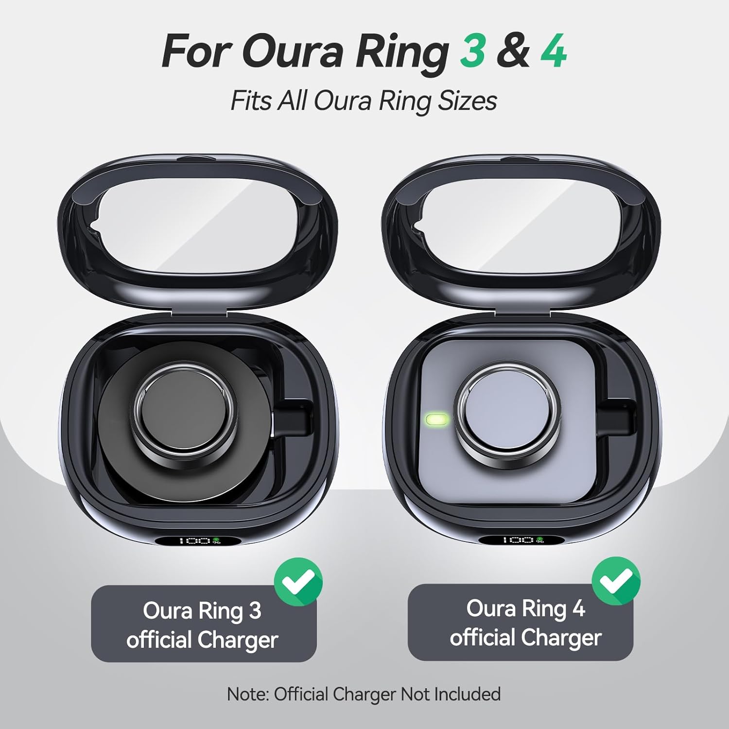 Tensea Portable Charging Case Compatible with Oura Ring Gen 4 & Gen 3, 2000mAh Wireless Power Station, Universal Fit, 30-Day Runtime Charger Accessories (Official Charger NOT Included)