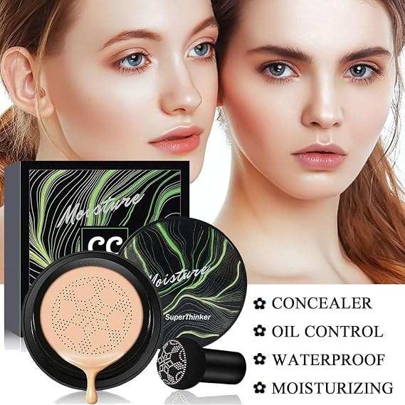 Air Cushion CC Cream Foundation Makeup, BB Cream Makeup, Color Correcting CC Cream, Tattoo Cover Up, Natural Full Coverage Foundation, Moisturizing Concealer Brighten,Even Skin Tone(2 PCS Natural)