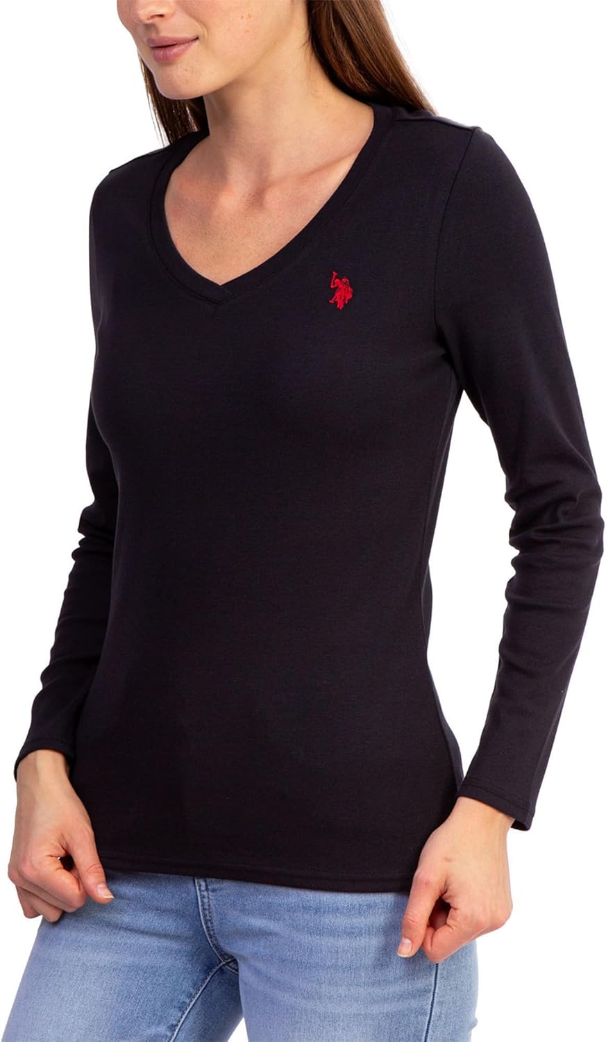 U.S. Polo Assn. USPA Long Sleeve Rib V-Neck Tee Black LG