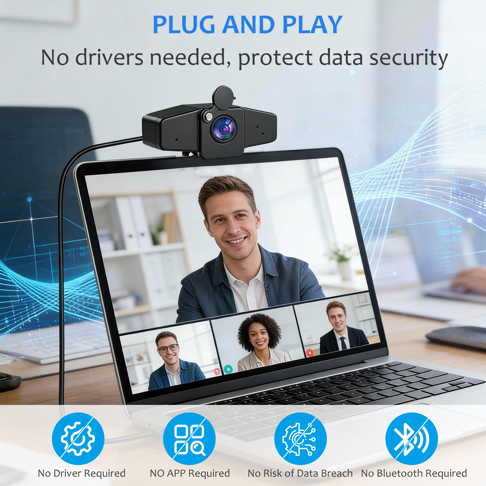 POHO Webcam 4K per PC, fotocamera ultra HD con messa a fuoco automatica PDAF, correzione automatica della luce, Plug & Play, FOV 70°, webcam con microfono, copertura per privacy, per streaming