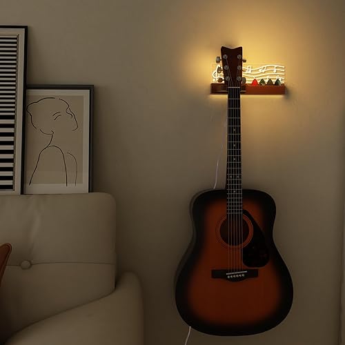 Miniatura 2 de Soporte de pared para guitarra con luces LED, accesorios de guitarra de madera maciza y acrílico alimentado por USB, regalo para hombres,