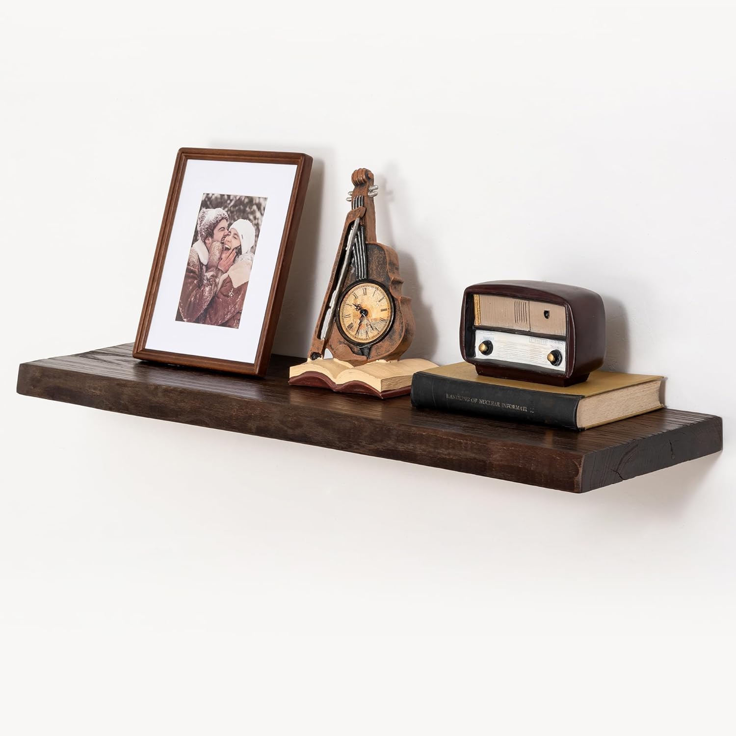 fuqing Solid Elm Wood Floating Shelves for Wall - 36 Inch Wide x 9 Inch Deep Rustic Live Edge Floating Shelves Wall Mounted - Natural Wooden Shelves with Upgraded Heavy Duty Brackets and Anchors