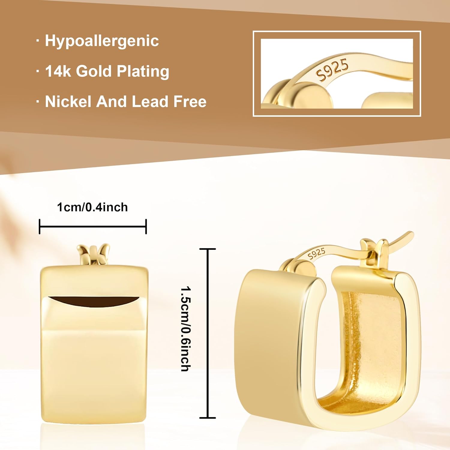 925 Sterling Silver Chunky Hoop Earrings for Women Hypoallergenic Silver Earrings Chunky Huggie Square Hoop Earrings Minimalist Silver Hoops Earrings for Jewelry Gifts - Image 4