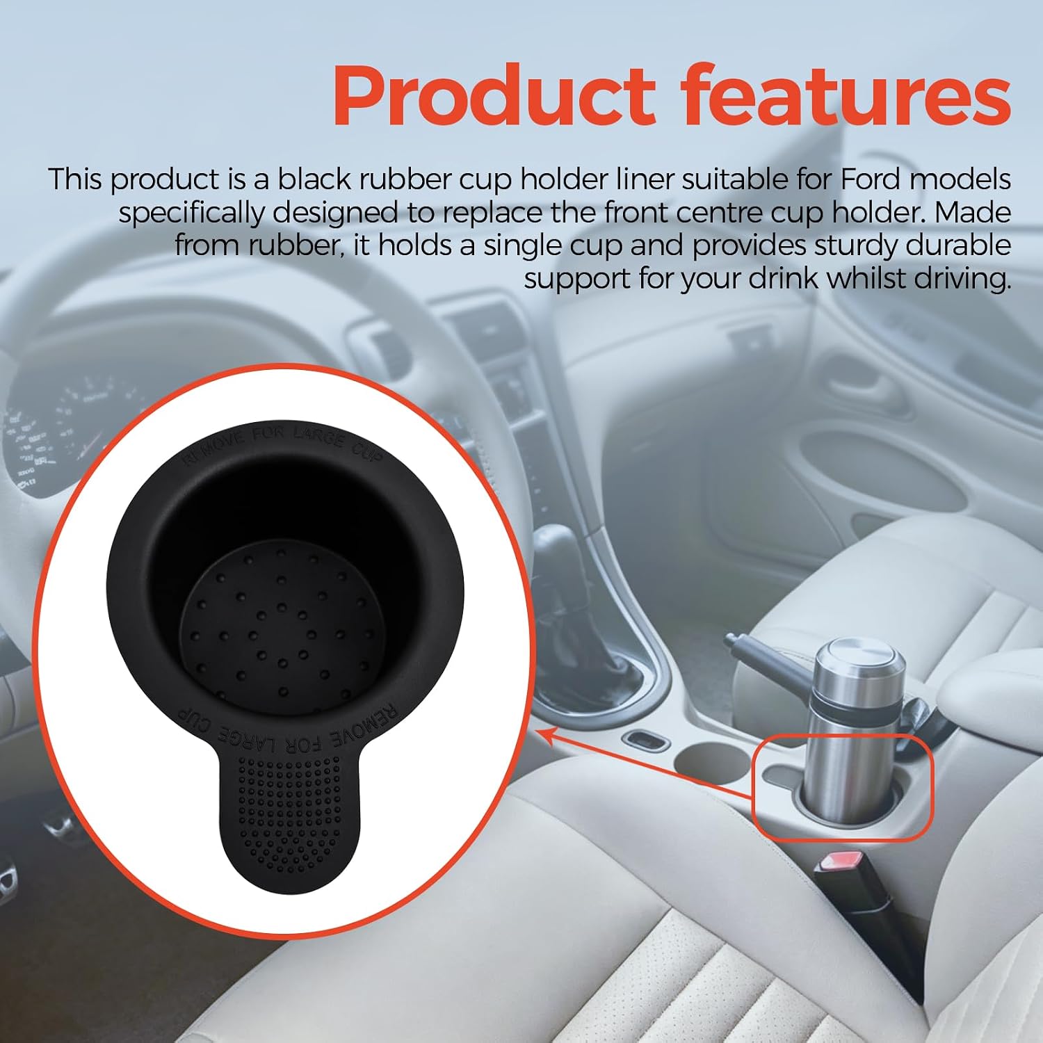 YL1X-7813560-ADW Cup Holder Rubber Insert Car Cup Holder Coaster Compatible with Ford F-150 Mustang Expedition 1997-2004 Front Centre Console Cup Holder