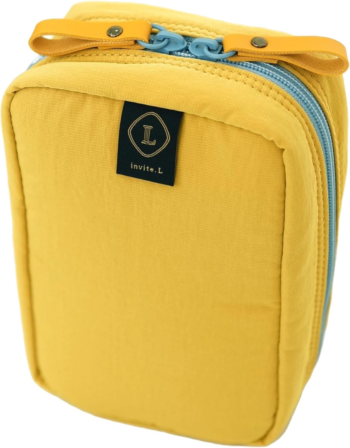 Invite.L Medium Size Stand Up Cosmetic Bag Organized Pockets Wide Open Organizer for Makeup Work Essentials Pouch Toiletry Elegant Korean Beauty Storage (Mustard Yellow)