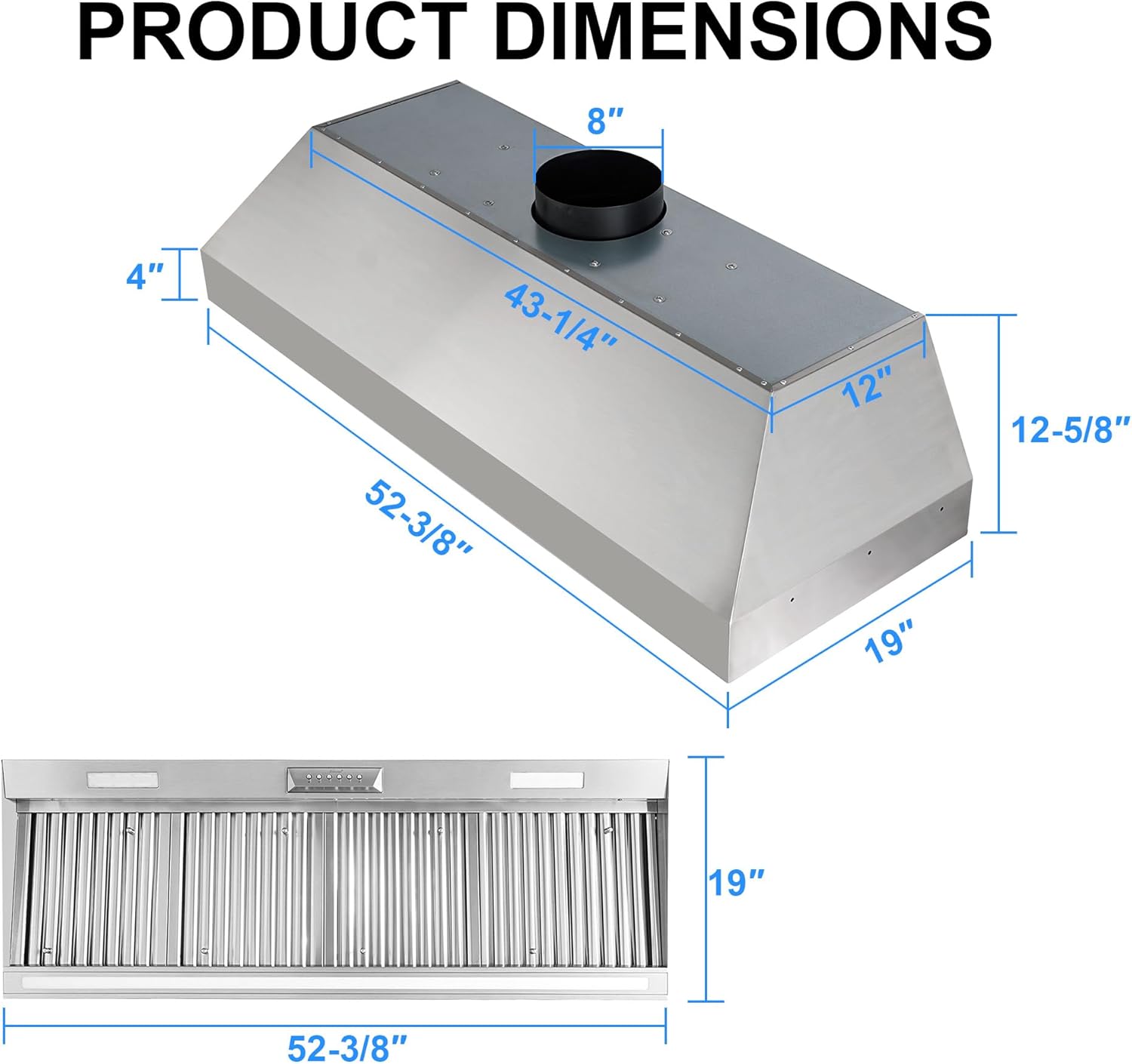 Akicon Range Hood Insert 54 Inch with Heater Sensor, 1200 CFM Bulit-in Kitchen Vent Hood with 4 Speeds, Ultra-Quiet Duct Stove Hood 3CCT LED Lights and Dishwasher Safe Filters