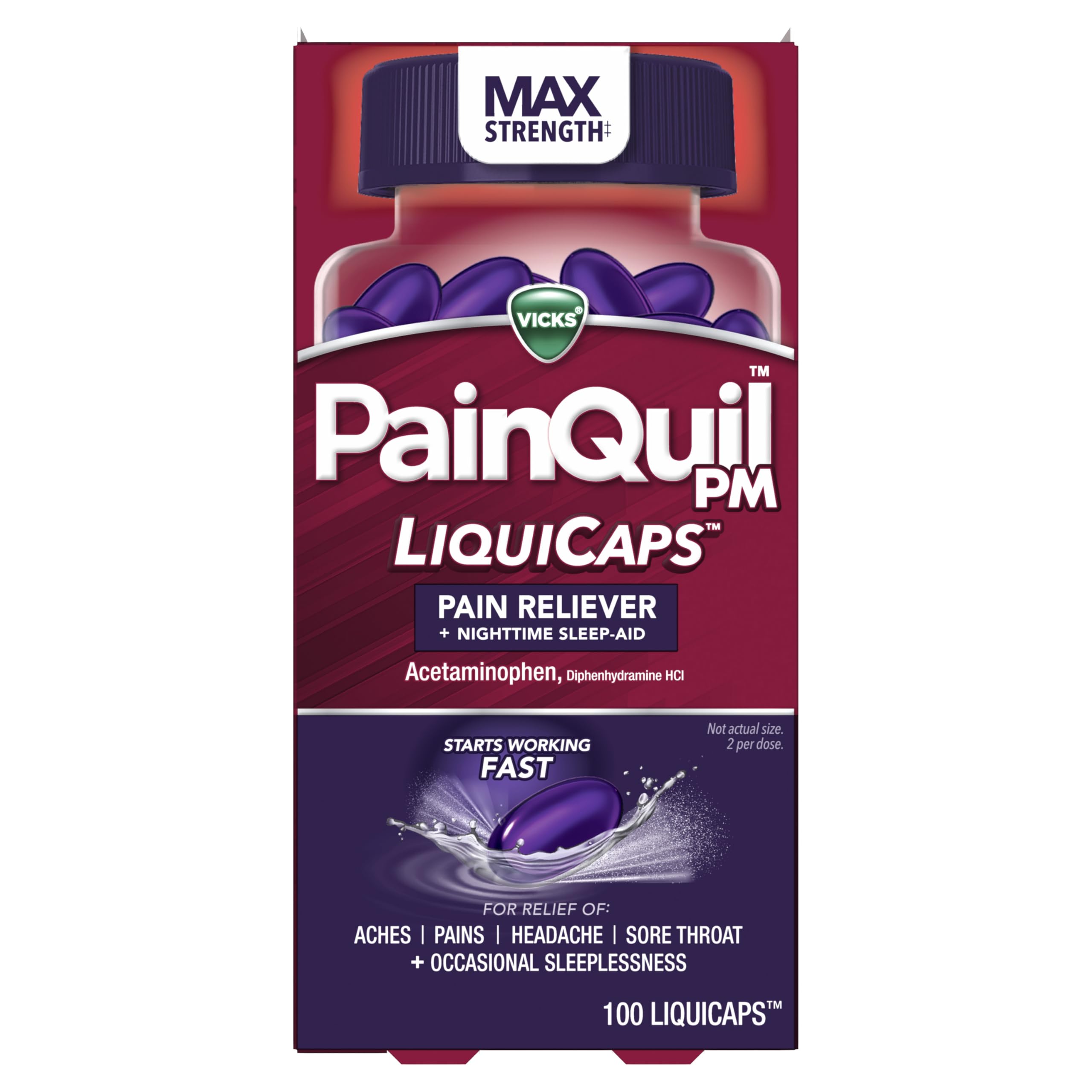 Vicks PainQuil Pain Relief Acetaminophen 1000mg Max Strength Pain Reliever LiquiCaps 100ct, Backache Headache Relief, 1 Nighttime Pain Reliever + Sleep Aid — Amazon image 10