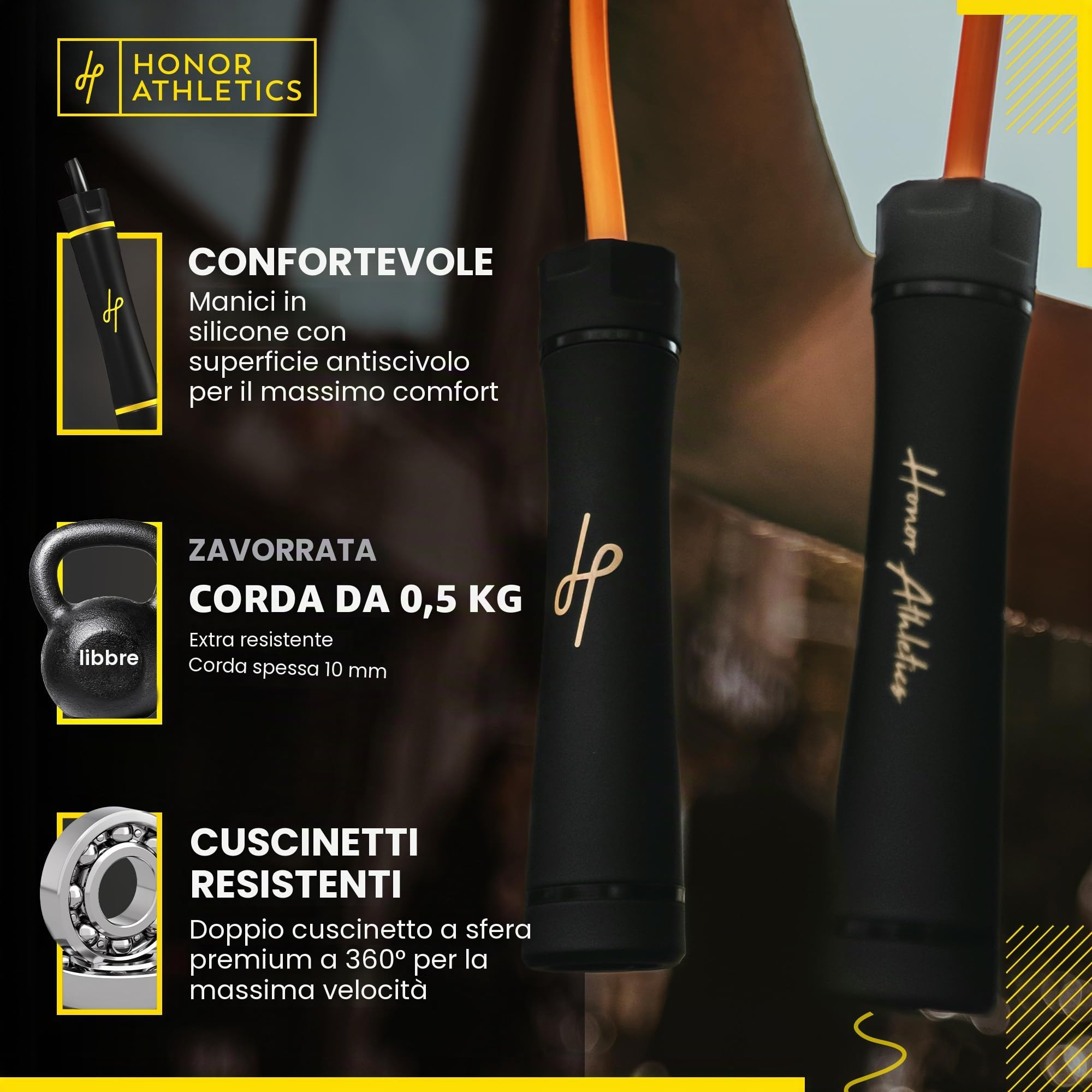 Honor Athletics - Pesante corda per saltare da 0,5 kg per allenamento ad alta intensità e forza - Corda regolabile in PVC da 3 m con impugnatura ergonomica, cuscinetto a sfera, ideale per boxe