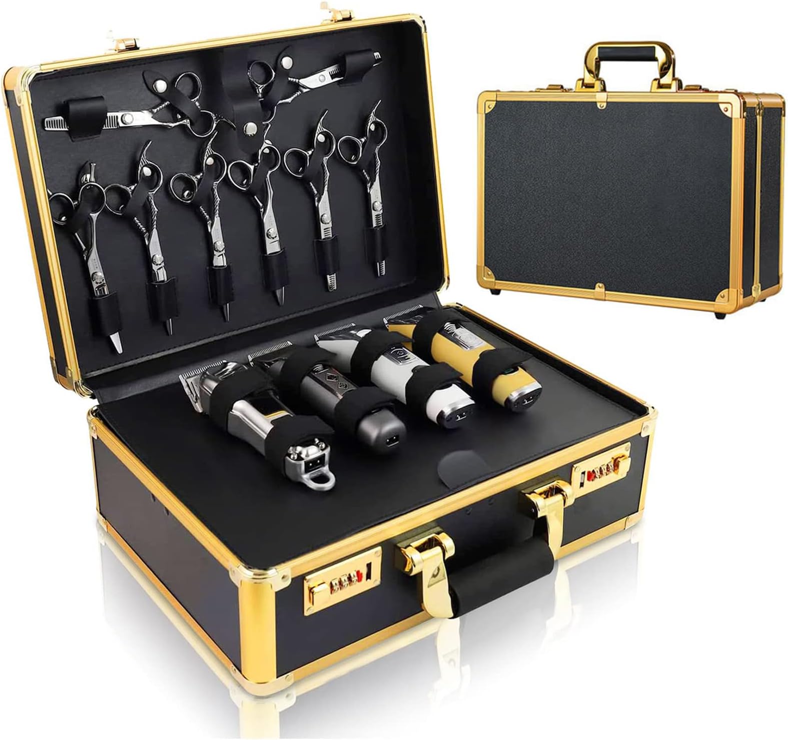 Barber Case for Barber ,Professional Barber Supplies with Code Lock,Portable Barber Travel Carrying Case for Hair Stylist& Pet Groomer,Multi-Space Design, Sturdy,Withe 1pcs Barber Cape Golden