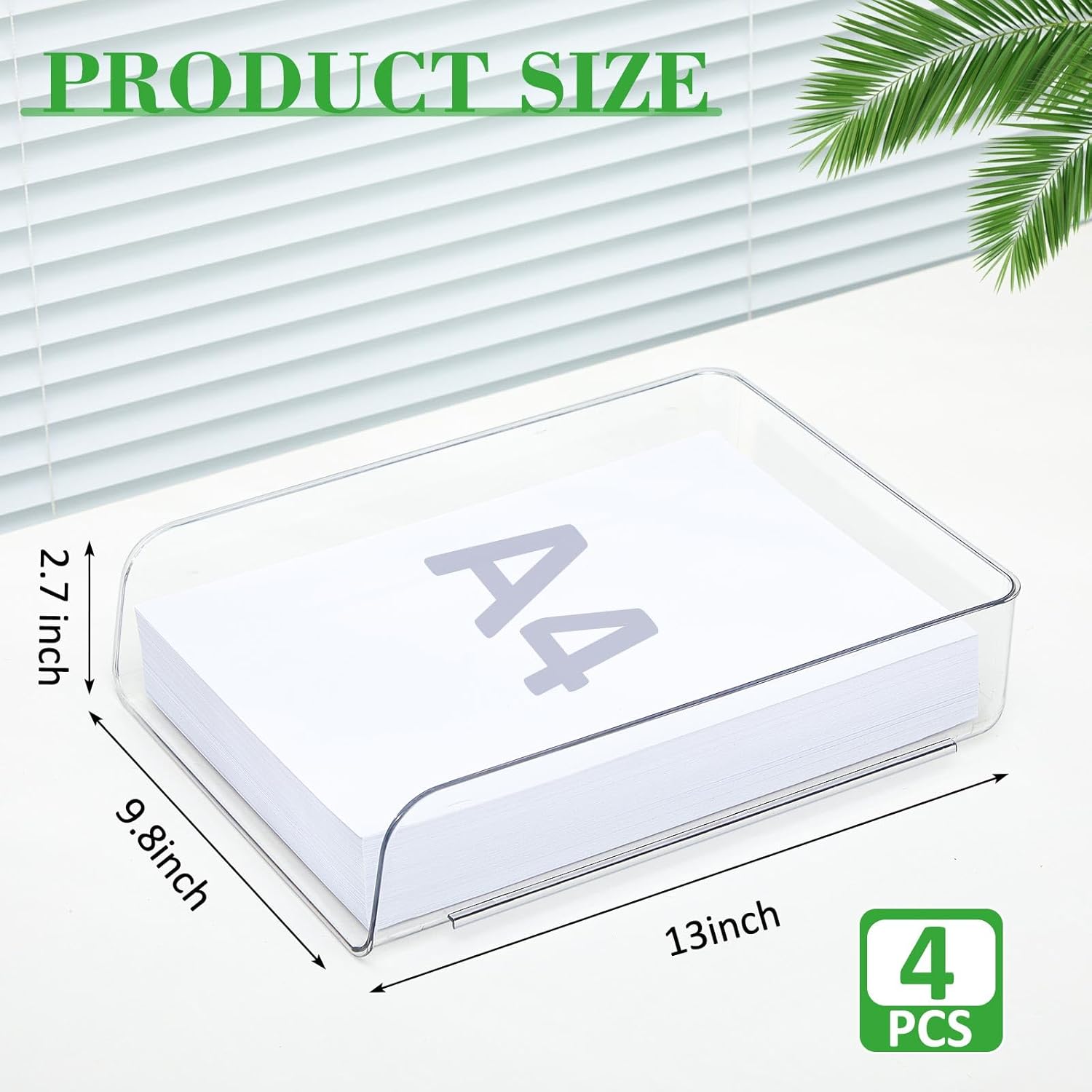 Juexica 4 Pcs Stackable Clear Letter Trays Organizer for Desk A4 Size File Paper Organizer Acrylic Desk Organizer Trays with Anti Skid Bottom for Home Office School (Vertical Opening Style)