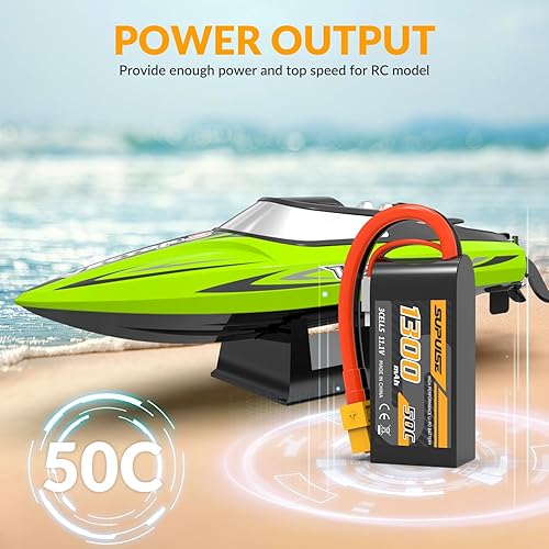 Miniatura 2 de SUPULSE Batería Lipo de 11.1 V 3S 50C 1300 mAh Batería suave con enchufe T y enchufe XT60 para avión RC, helicóptero, barco a control remoto, coche,