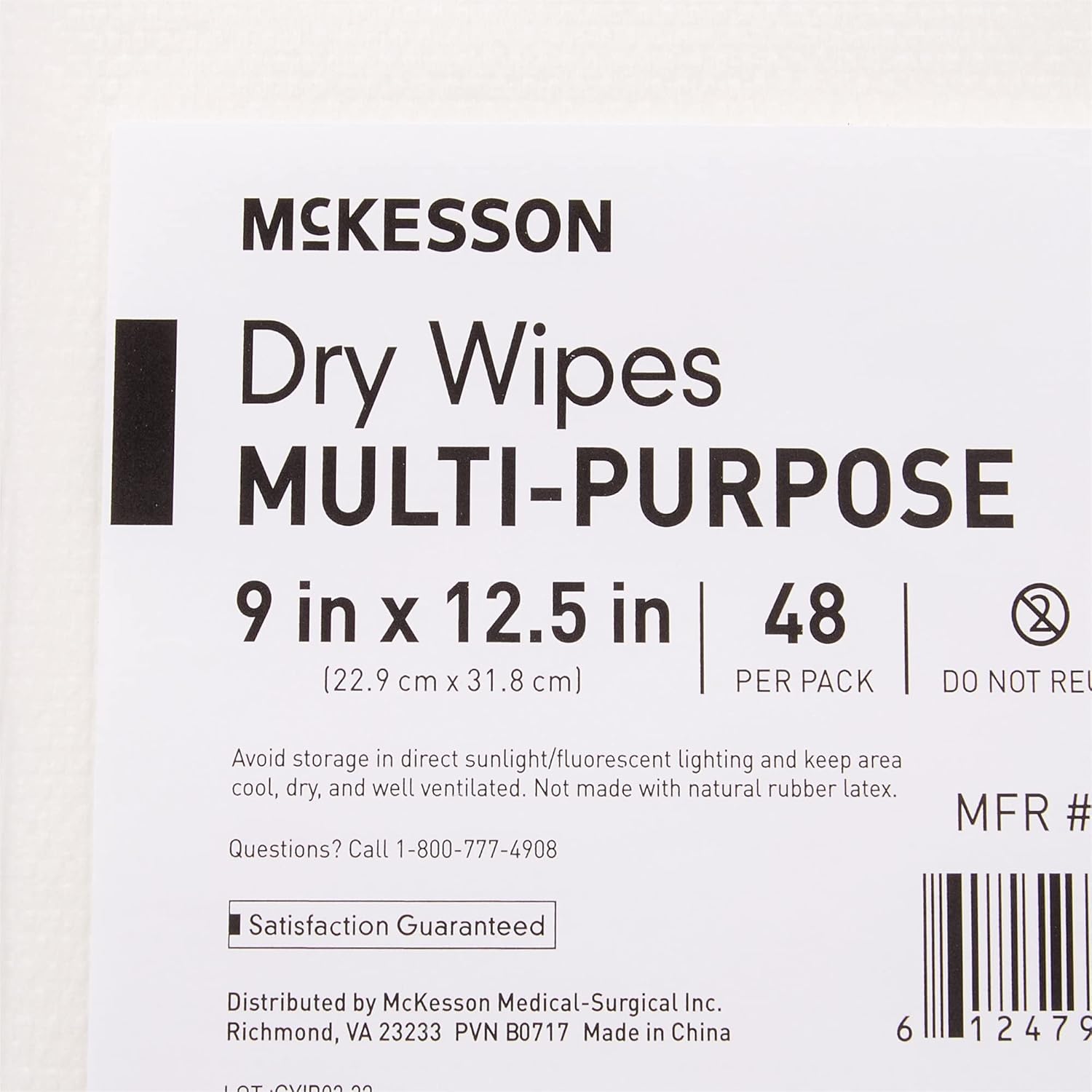 McKesson Multi-Purpose Dry Wipes - Disposable, Medium Duty, Non-Sterile - White, 9 in x 12 1/2 in, 48 Wipes, 16 Packs, 768 Total
