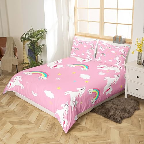 Miniatura 2 de Juego de ropa de cama de unicornio para niñas, funda de edredón con estampado de caballo de ensueño para dormitorio de bebé, decoración de animales