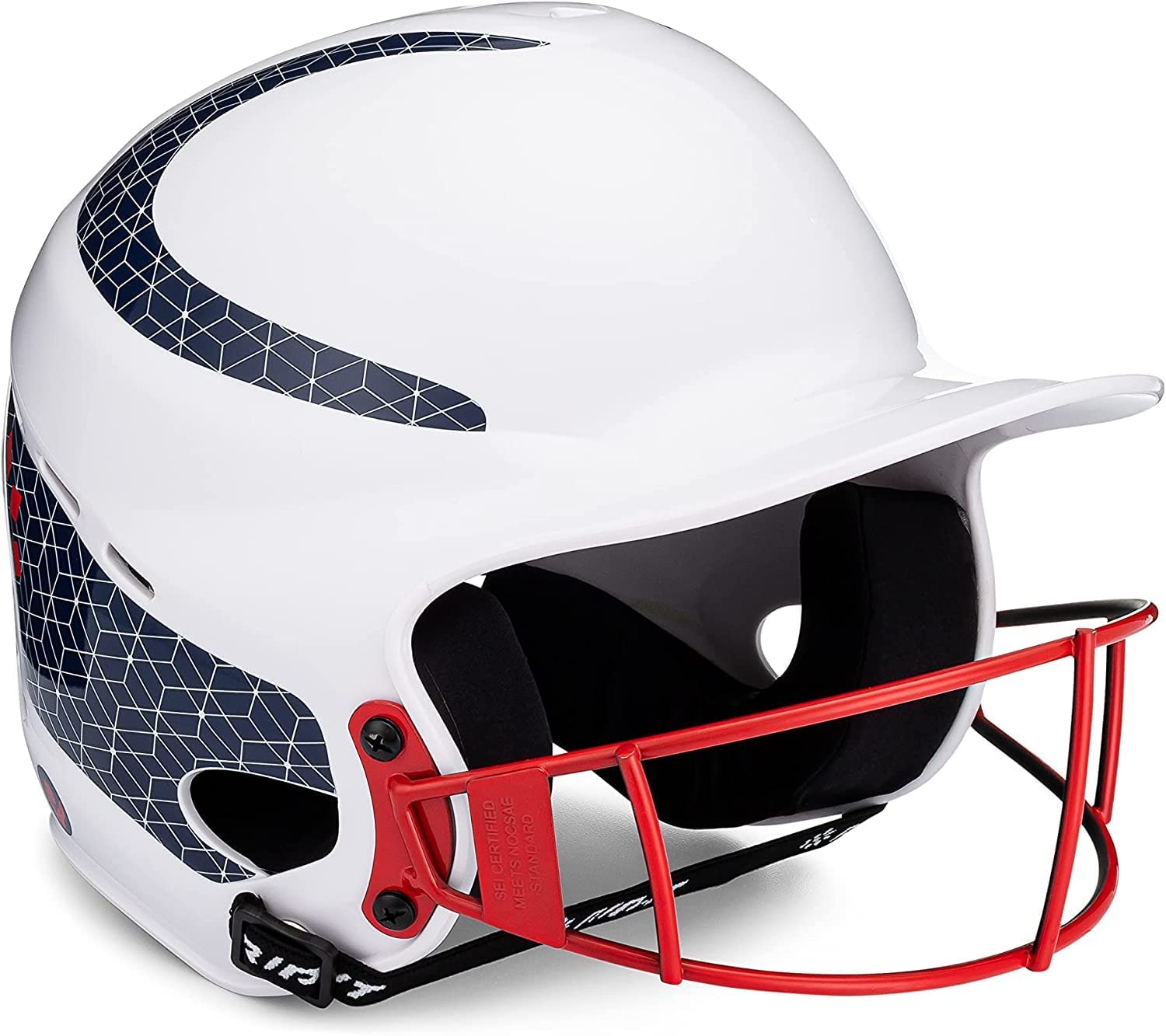 Photo 1 of RIP-IT | Vision Classic Softball Batting Helmet 2.0 | Pinstripe | Lightweight Women's Sport Equipment Small/Medium White/Navy/Red