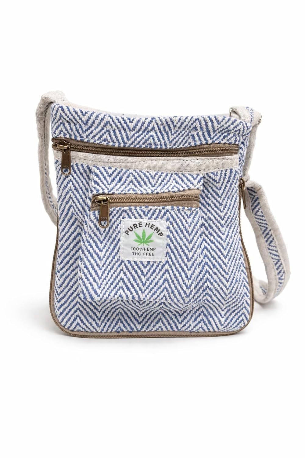 Pure Hemp Crossbody Bag, Blue Chevron Pattern, 100% Hemp, Adjustable Strap, Zipper Pockets, 27.9 x 22.9 cm - Review, Price and Buying Guide