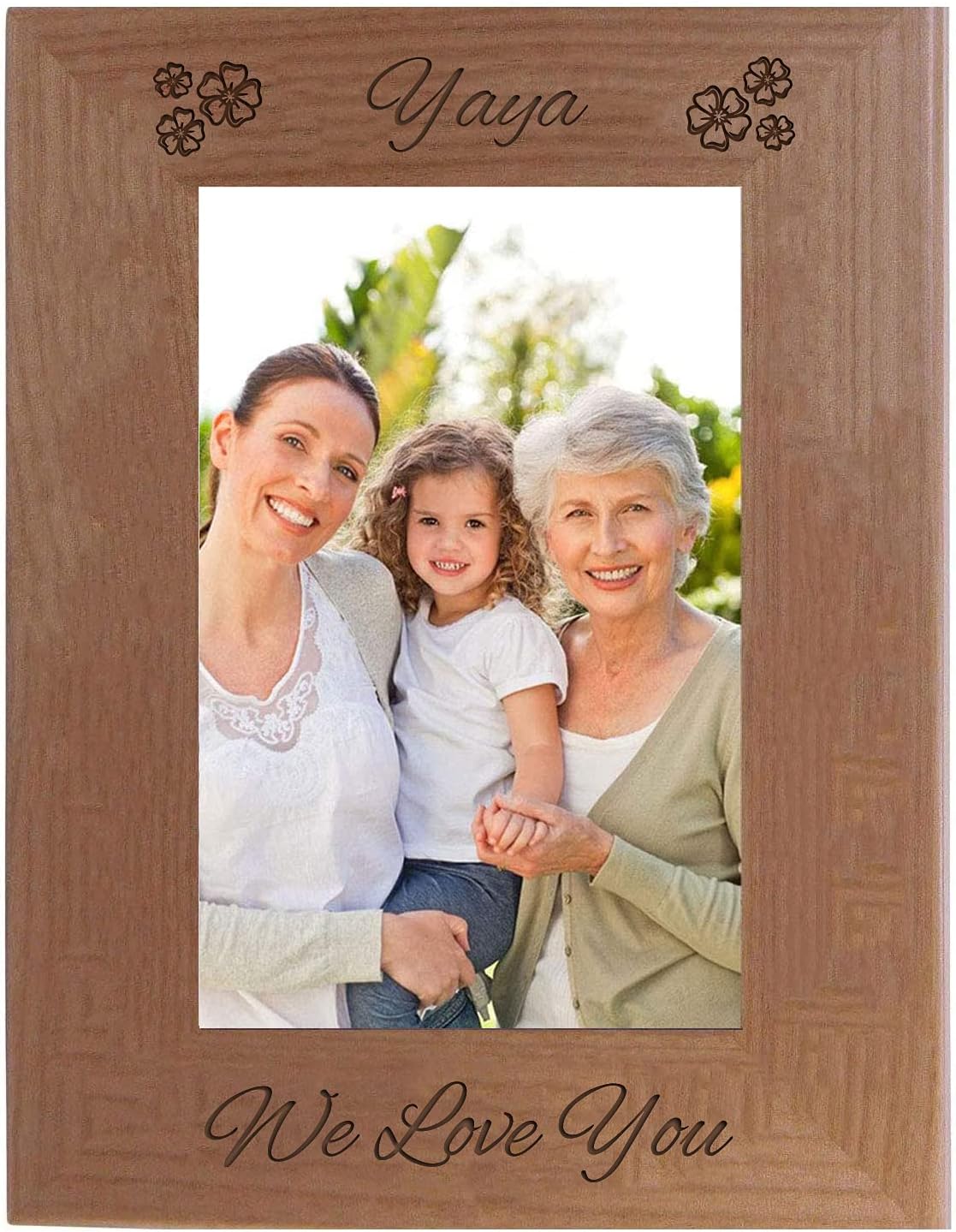 CustomGiftsNow Yaya - We Love You - Engraved Natural Alder Wood Hanging/Tabletop Picture Memory Family Memorial Photo Wooden Frame