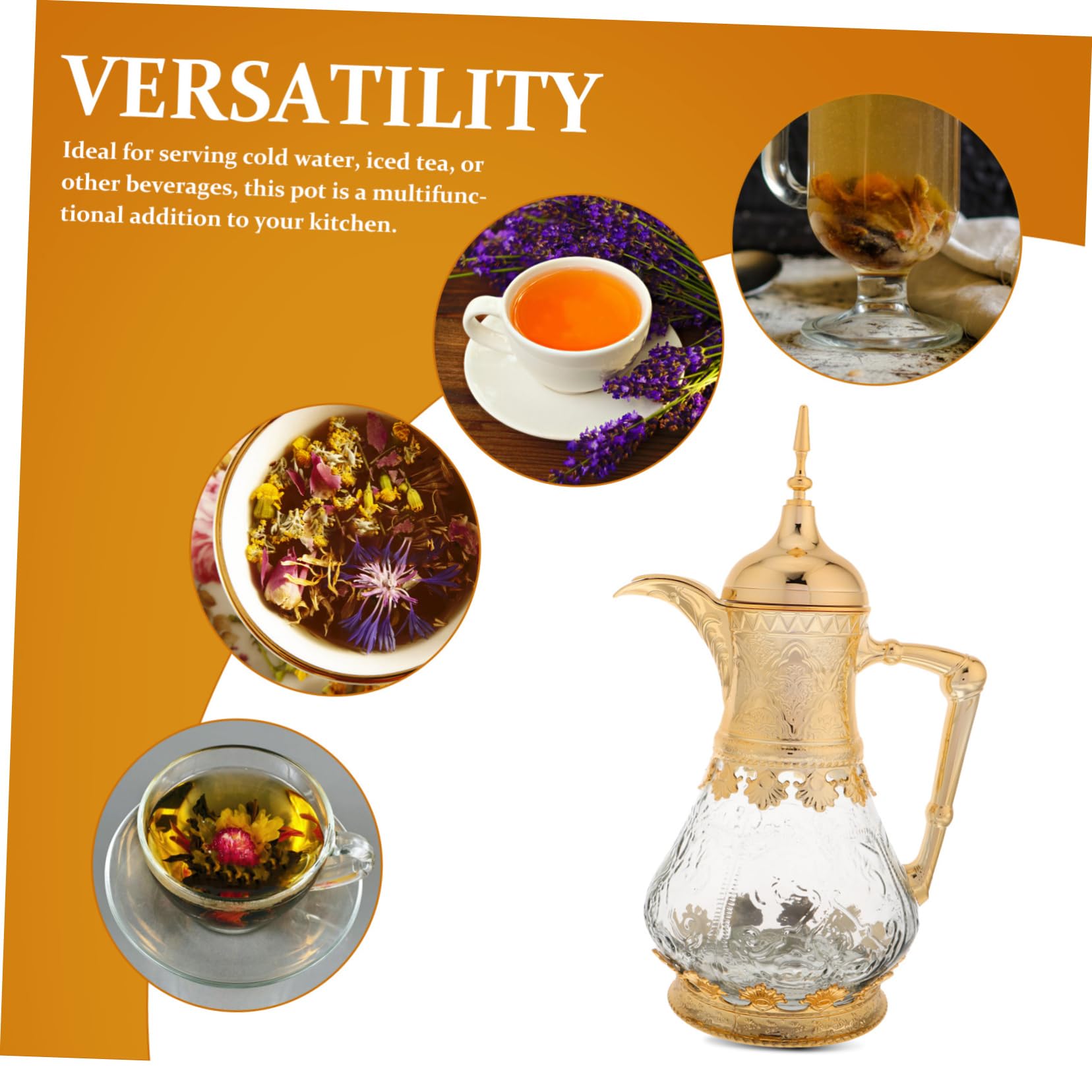 Luxshiny Arabische Glaskaraffe mit Deckel und Ausguss Multifunktionaler Kaltgetränke Servierer aus Glas und Kunststoff im Einzigartigen Orientalischen Design für Partys