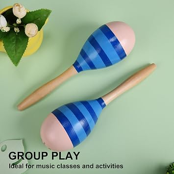 Maracas for Adults Kids, 2 Pcs 9 Inch Wooden Maraca for Party Favors, Blue