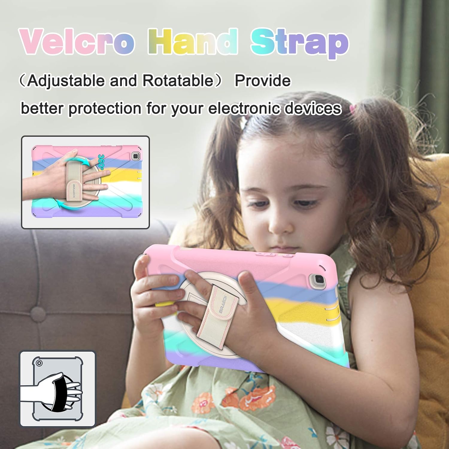 BRAECN Samsung Galaxy Tab A 8.0 Case 2019, Heavy Duty Rugged Shockproof Case with Hand Strap, Kickstand, Carrying Shoulder Strap for Galaxy Tab A 8.0” 2019 Model SM-T290 SM-T295 SM-T297-Light Rainbow : Electronics