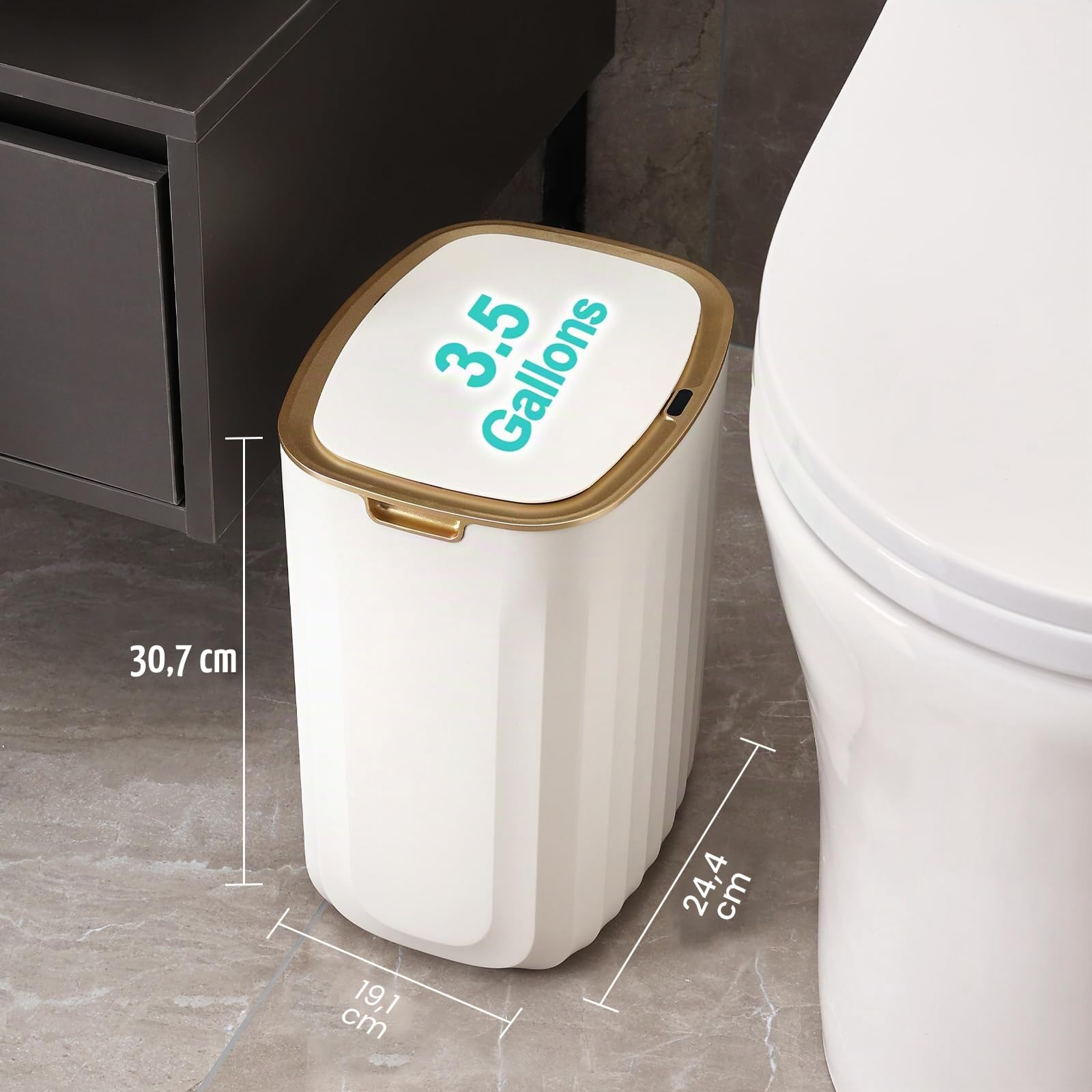 ELPHECO Cubo de basura impermeable de 13,24 litros con sensor de movimiento para dormitorio, con tapa, 3,5 galones de líquido, cubo de basura automático sin contacto para baño, sala de estar, oficina,