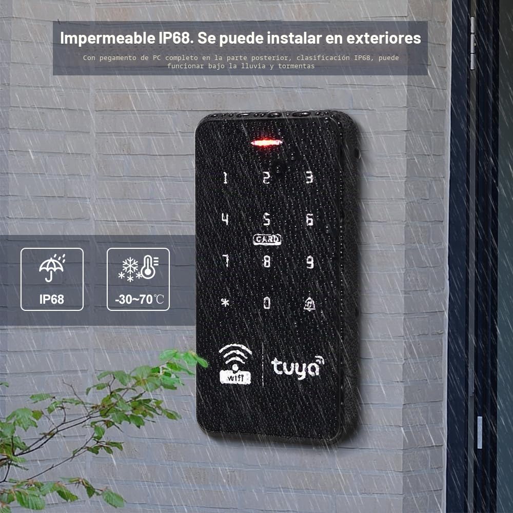 Tuya - Kit de sistema de control de acceso impermeable para exteriores, inalámbrico, WiFi, RFID, teclado de contraseña, controlador de retroiluminación táctil + 15 llaveros de 125 kHz +