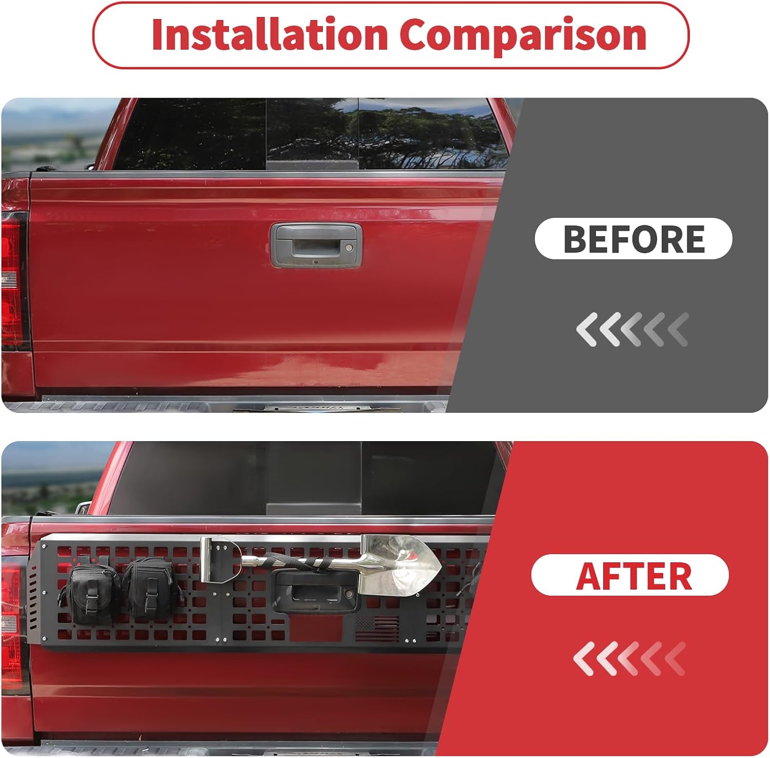 Linskip Tailgate Bed Molle Expansion Panel Compatible with 2014-2018 Chevy Silverado & GMC Sierra 1500 2500HD 3500HD, Rear Gate MOLLE Racks, Cargo Carrier Tool Organizer, Exterior Accessories