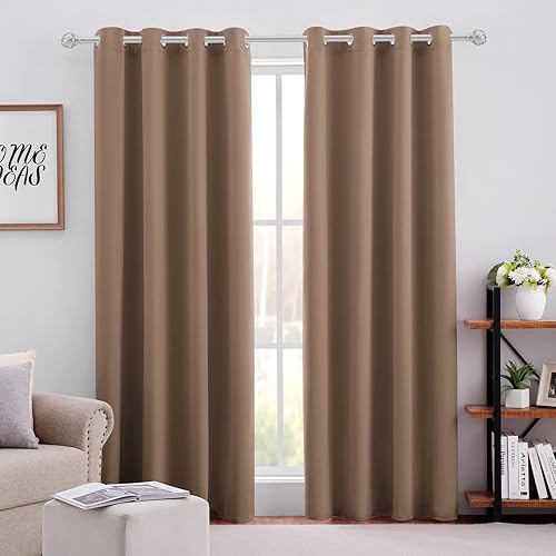 HOMEIDEAS Blackout Curtains for Bedroom 52 X 96 Inch Long 2 Panels Set Cappuccino Room Darkening Curtains/Drapes, Thermal Grommet Taupe Window Curtains for Living Room