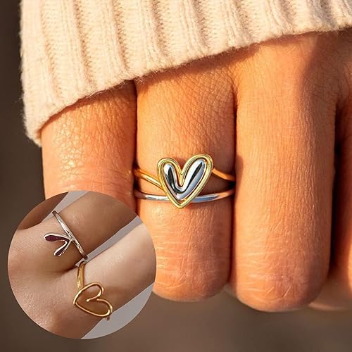 Miniatura 2 de Anillo en forma de corazón para ella, anillo de amor propio, anillos exquisitos de moda para mujer, anillos creativos, joyería de personalidad,