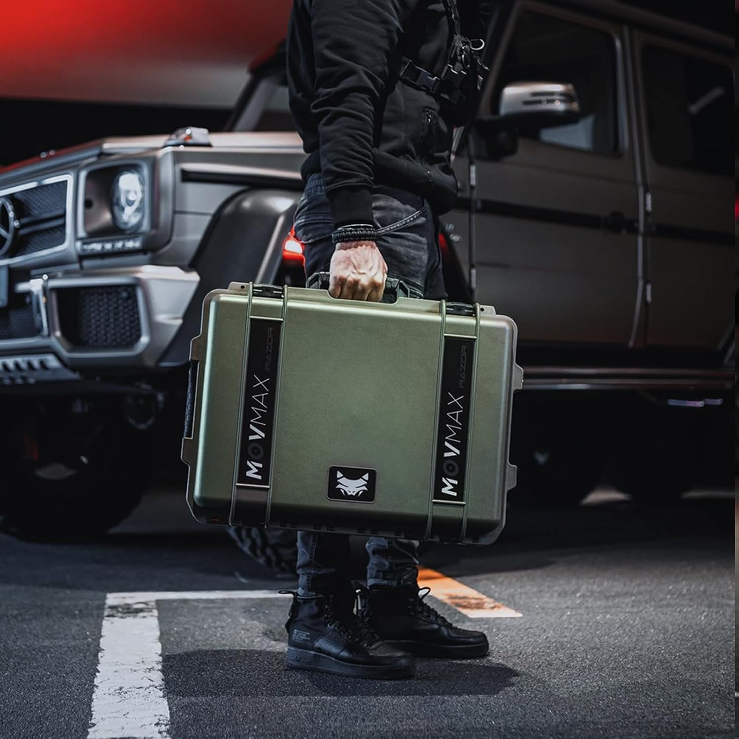 MOVMAX Razor Arm Air Shock Absorption Car Mount Shooting System for DJI Ronin Series(eg:RS4 Pro/RS4/RS3 Pro), Four Suction Cup Car Mount Kit,Gimbal Stabilizer with 22 Inch Storage Case(Green)