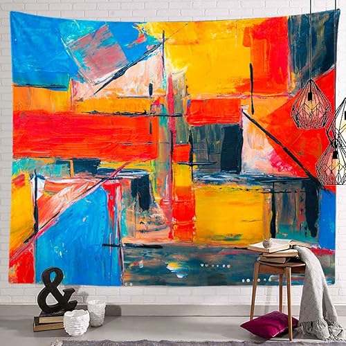 Miniatura 2 de BULOR Tapiz de pintura abstracta, moderno, acuarela, a la moda, rojo y azul, para colgar en la pared, para dormitorio, sala de estar, oficina,