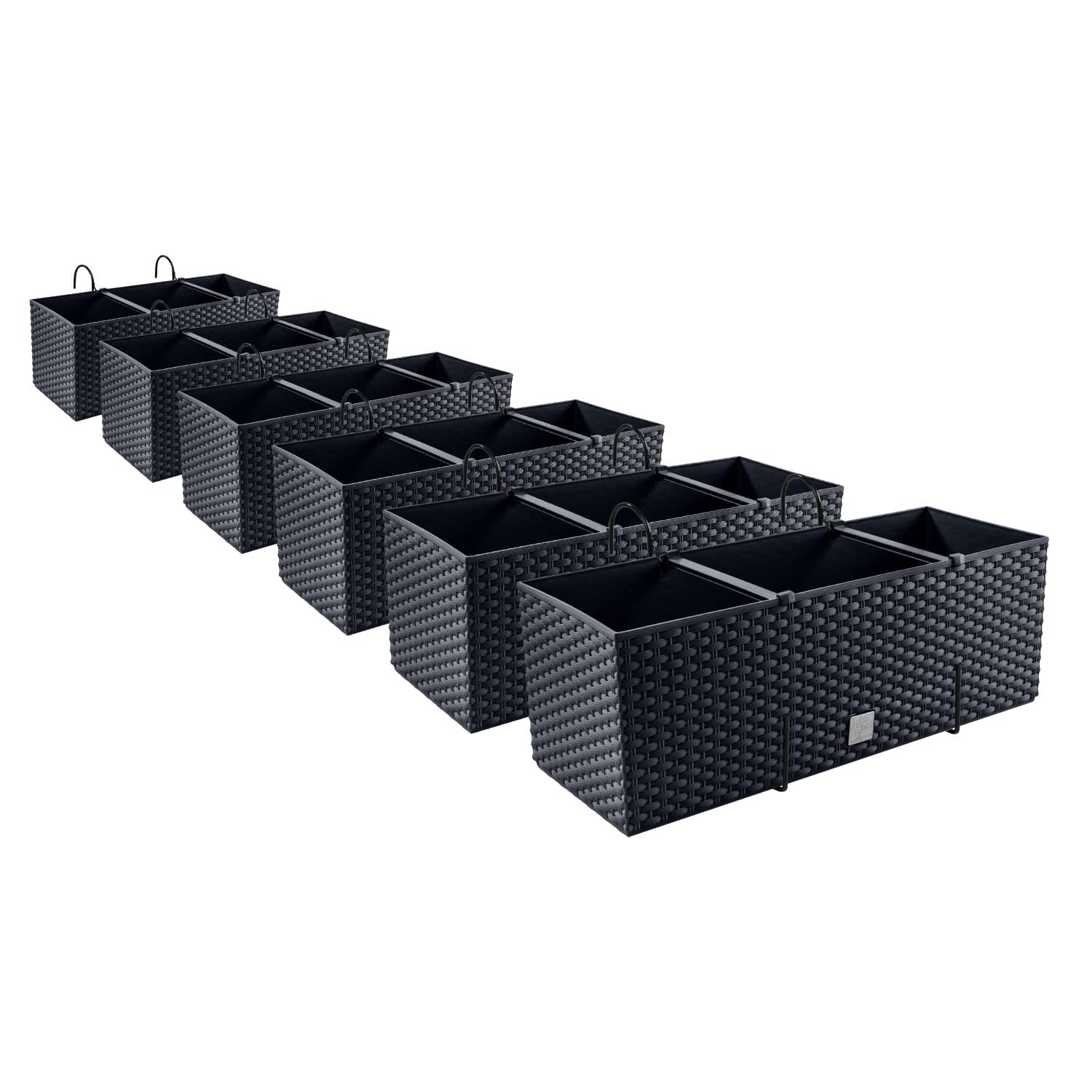 PAFEN 6X Blumenkasten Blumentopf Rattan-Optik mit Halterungen Pflanztopf Balkonkasten Pflanzkästen, Anthrazit