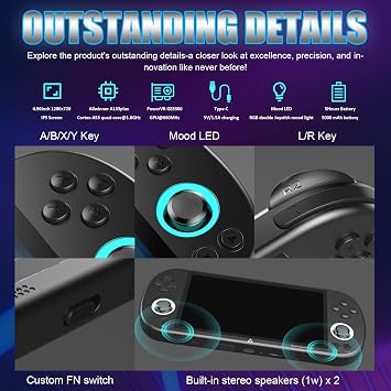 Trimui Smart Pro Handheld Game Console, 4.96-Inch Display, Preinstalled Emulator, 128/256GB TF Card, Linux System (Gray-256GB)
