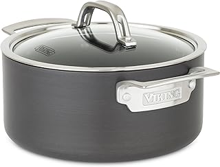 Viking Non Stick Stock Pot, 4 Quart Hard Anodized Nonstick Soup Cooking Pot with Glass Lid