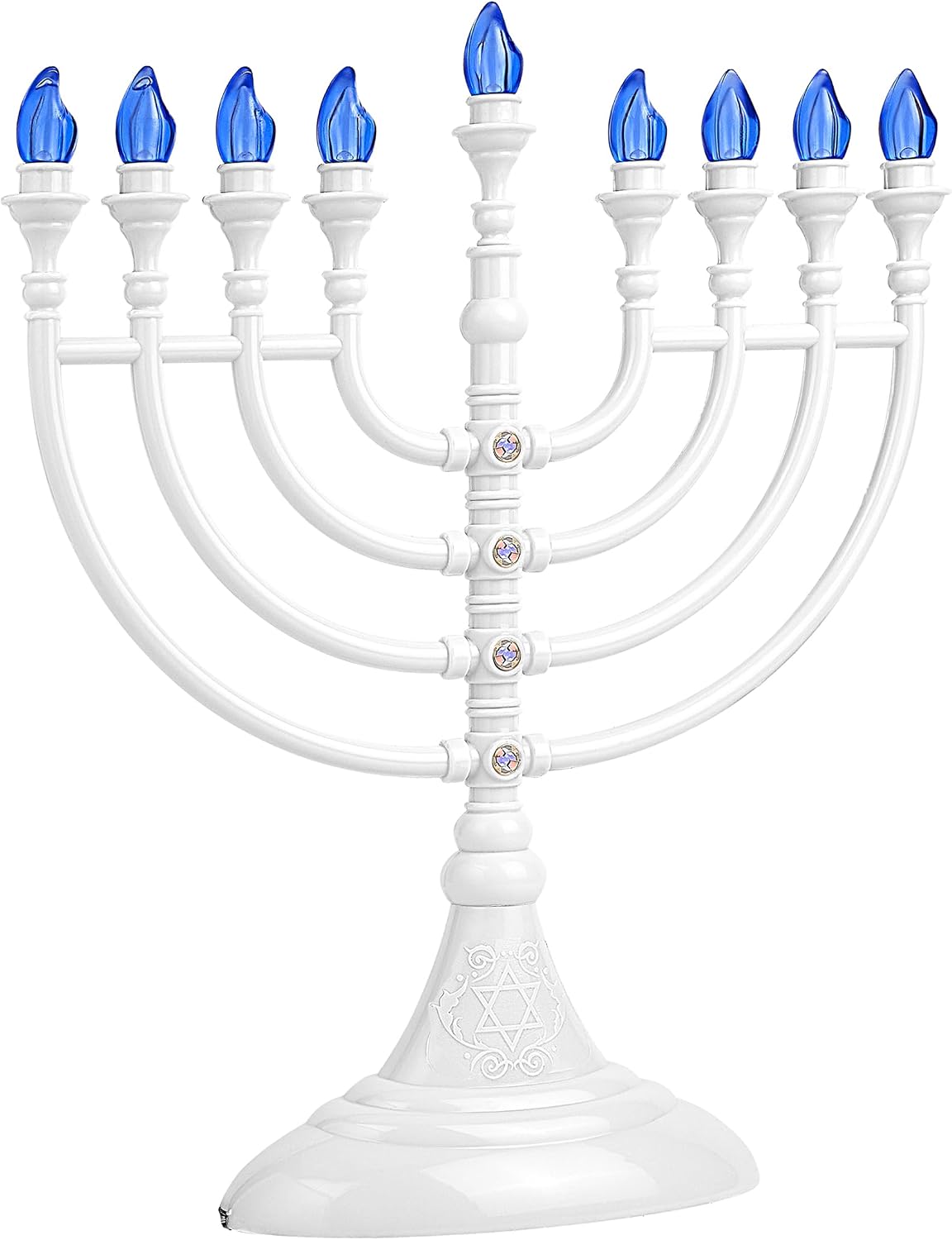 Traditional Hanukkah LED Electric Menorah Powered by Battery or USB Chanukiah - 4' Micro USB Cable Included Electronic Chanukah Candles Minorah Lighted Hanukah Decorations (White)