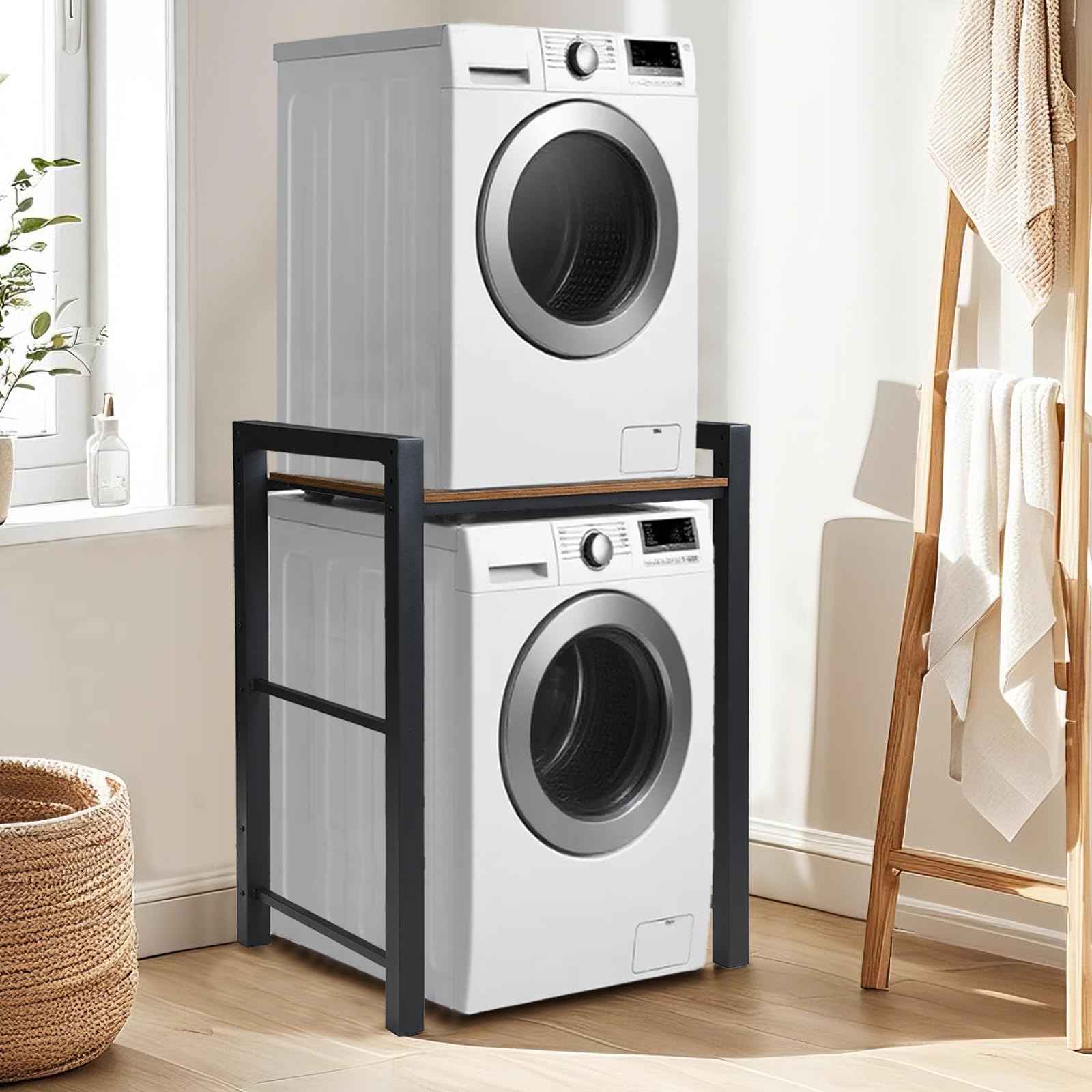 Regal über Waschmaschine mit Regalbrett,Waschmaschinenschrank Tragfähigkeit 300kg,Waschmaschinenregal für Waschmaschine und Trockner,Verbindungsrahmen Kit für Waschmaschine & Trockner