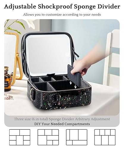 Vista 20 de MOMIRA Bolsa de maquillaje de viaje, bolsa de cosméticos, bolsa organizadora de maquillaje con espejo iluminado, brillo ajustable en 3 escenarios