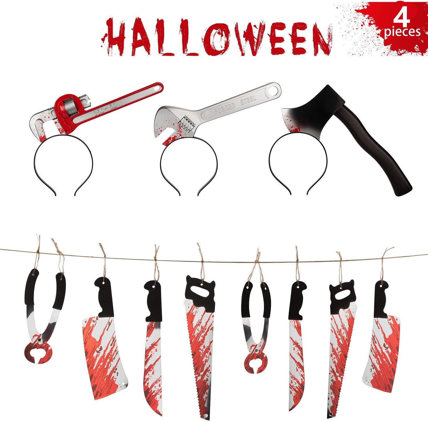 AMORKO Carnival Decorations Flag Festival Scene Layout Props, Knife Bloody Hanging Theme Banner Flags Props for Halloween Party